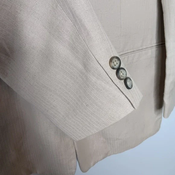 Claiborne Sport Coat Blazer 42R Tan Linen Single Breasted Jacket Old Money Yacht - Picture 6 of 10